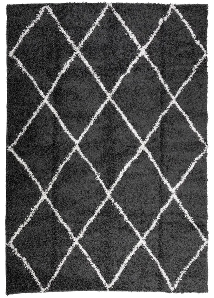 fekete és krém hosszú szálú bozontos modern szőnyeg 160 x 230cm