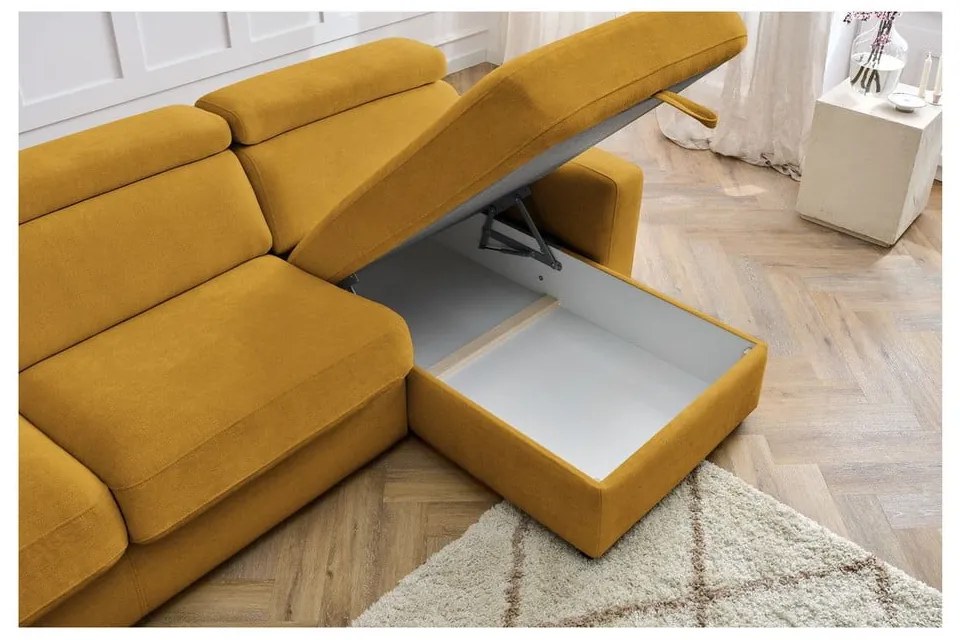 Mustársárga kinyitható sarokkanapé (variálható) Monaco – Bobochic Paris