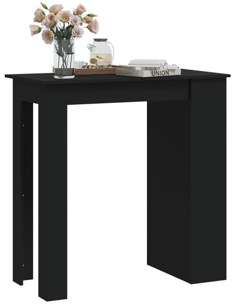 Fekete szerelt fa bárasztal tárolórekesszel 102 x 50 x 103,5 cm
