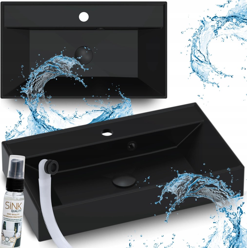 Mosdókagyló 60 Asztali Téglalap Alakú Fekete Konglomerátum