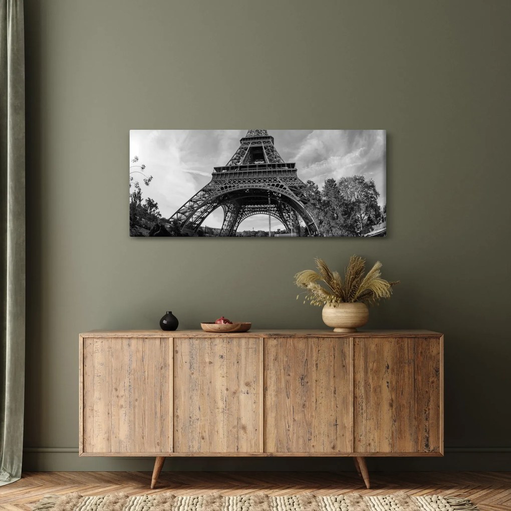 Kép - Eiffel-torony, fekete-fehér (120x50 cm)