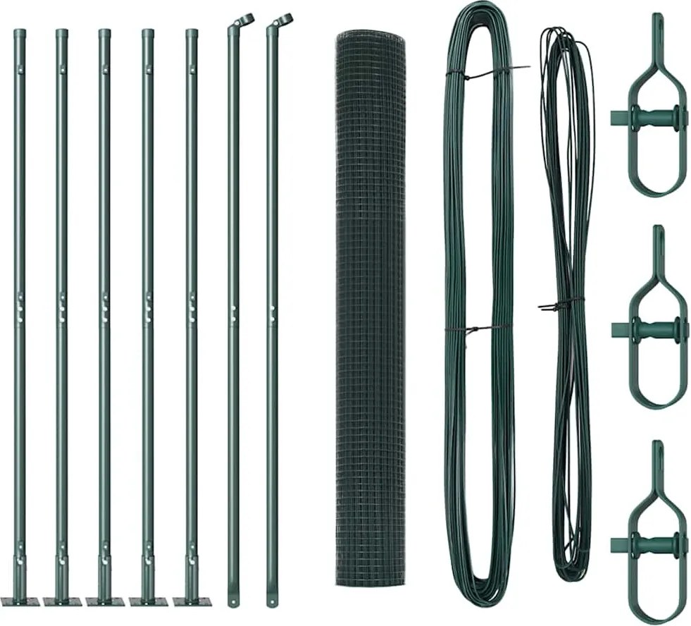 vidaXL Kerítésoszlop Zöld 10 x 0,8 m (16 x 16 mm háló) Acél és PVC
