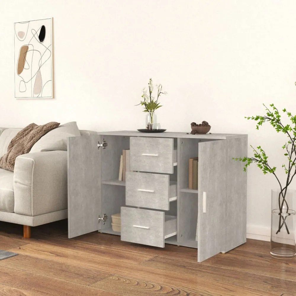 betonszürke szerelt fa tálalószekrény 91x29,5x65 cm