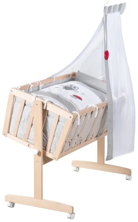 Natúr színű bükkfa gurulós-baldachinos bölcső 40x90 cm Adam and Owl – Roba