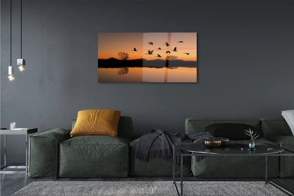 Üvegképek Repülő madarak naplemente 125x50 cm