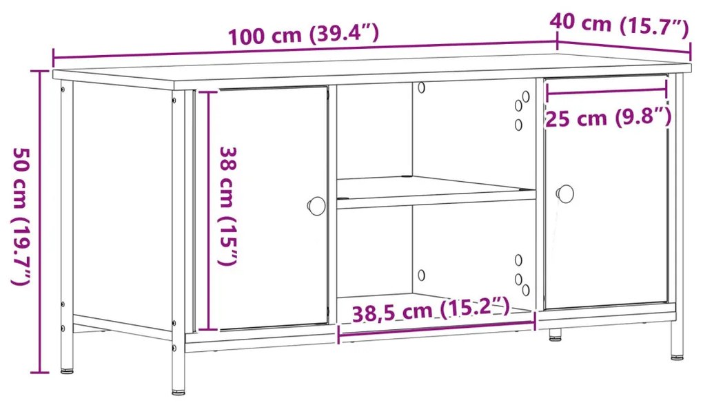 TV Szekrény Régi Fa 100x40x50 cm Műanyag Fa és Acél