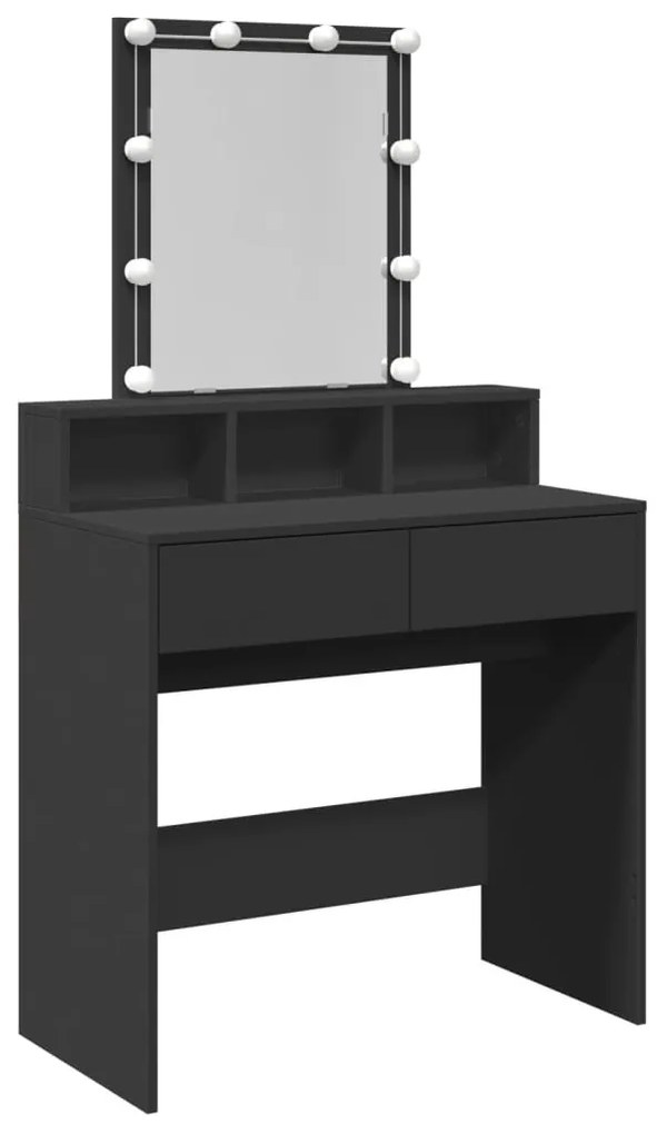 fekete fésülködőasztal LED-del 80 x 41 x 144,5 cm