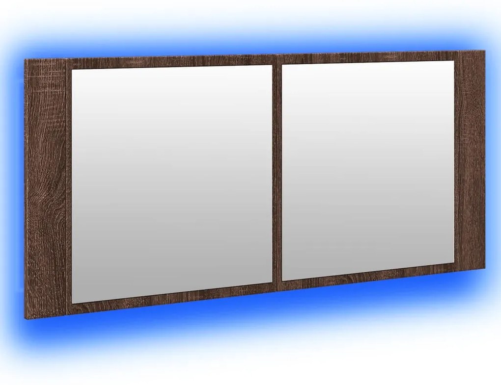 barna tölgyszínű LED-es tükrös fürdőszobaszekrény 100x12x45cm