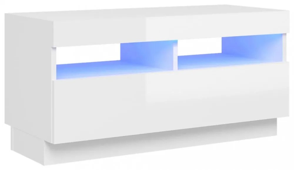 magasfényű fehér TV-szekrény LED-lámpákkal 80 x 35 x 40 cm