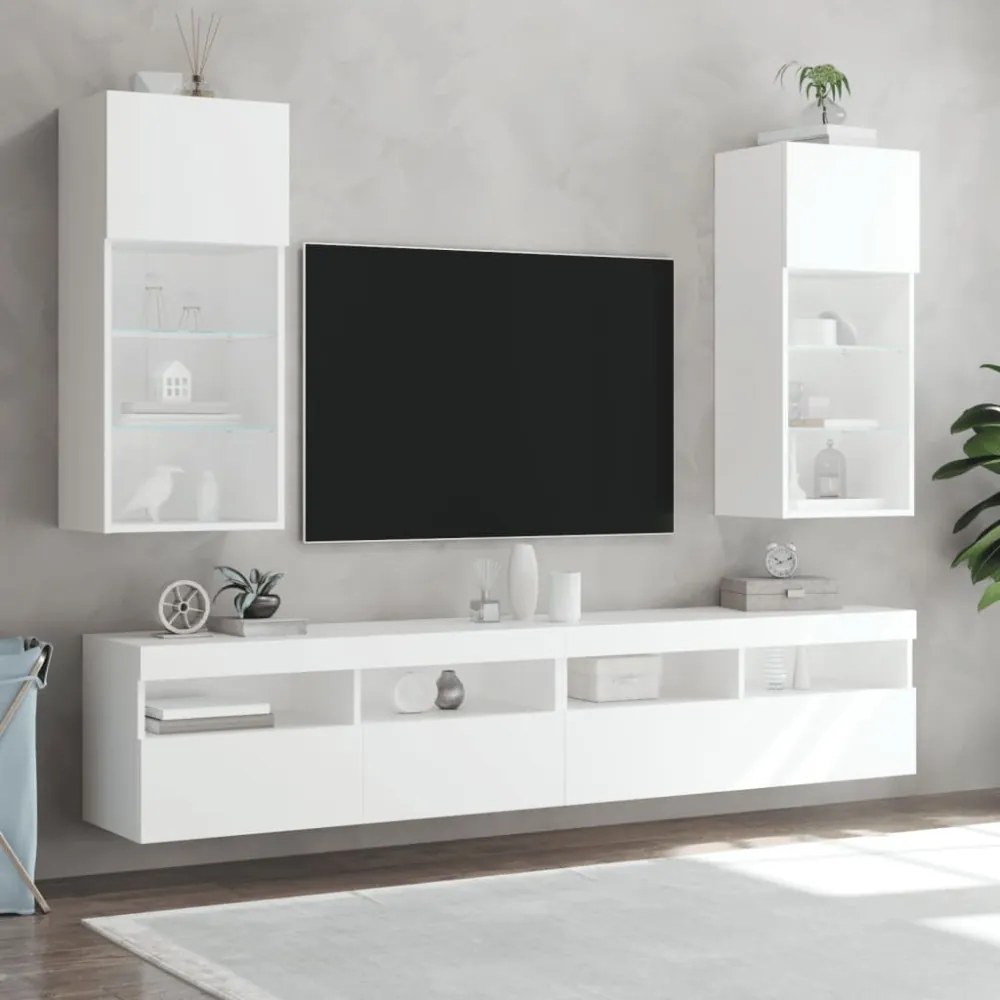 2 db fehér TV-szekrény LED-világítással 40,5 x 30 x 90 cm