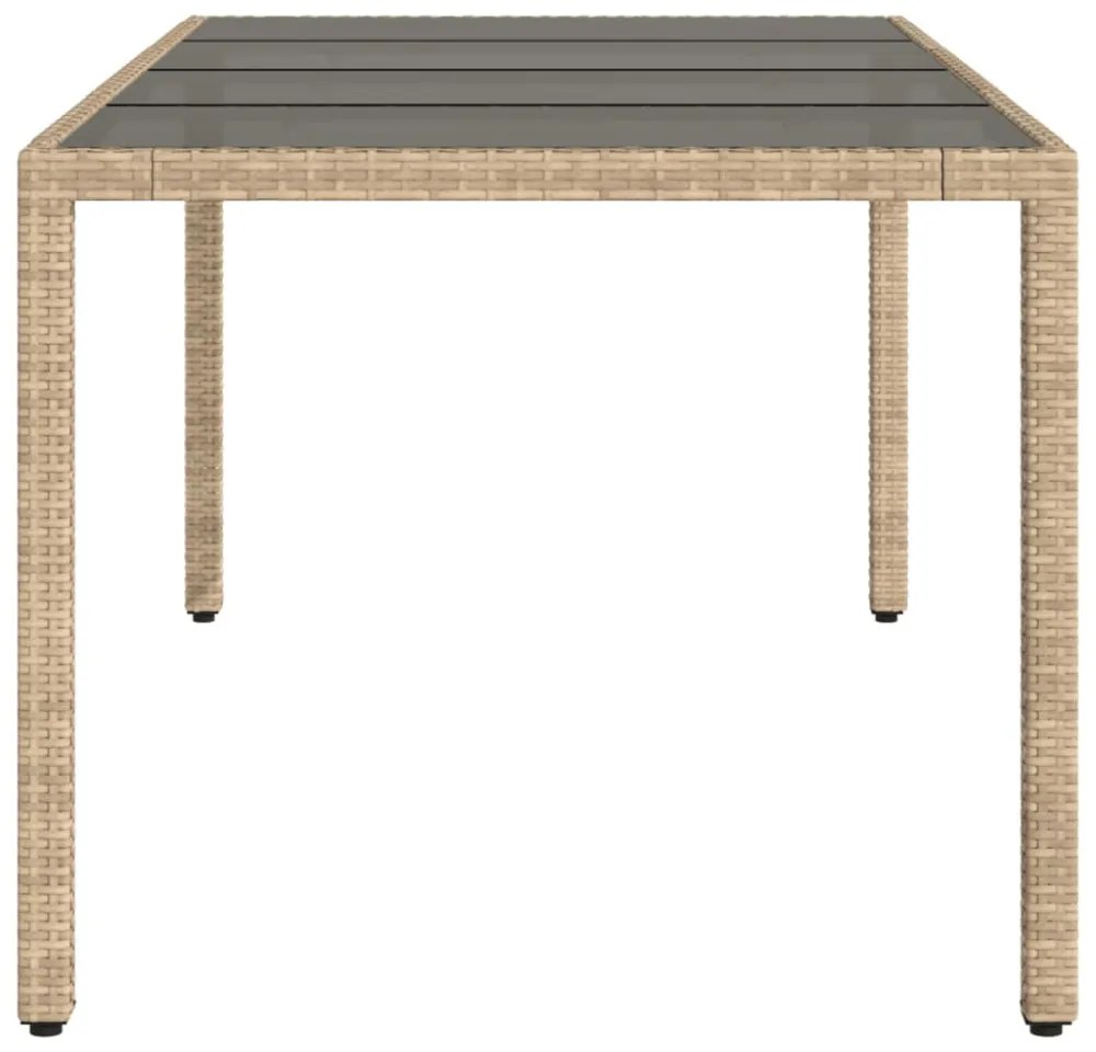 bézs polyrattan üveglapos kerti asztal 190 x 90 x 75 cm