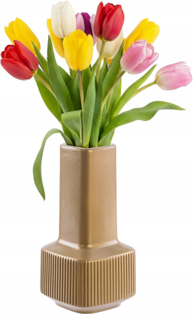 Dekoratív kerámia váza H20cm Arany fényes modern virágos üveg