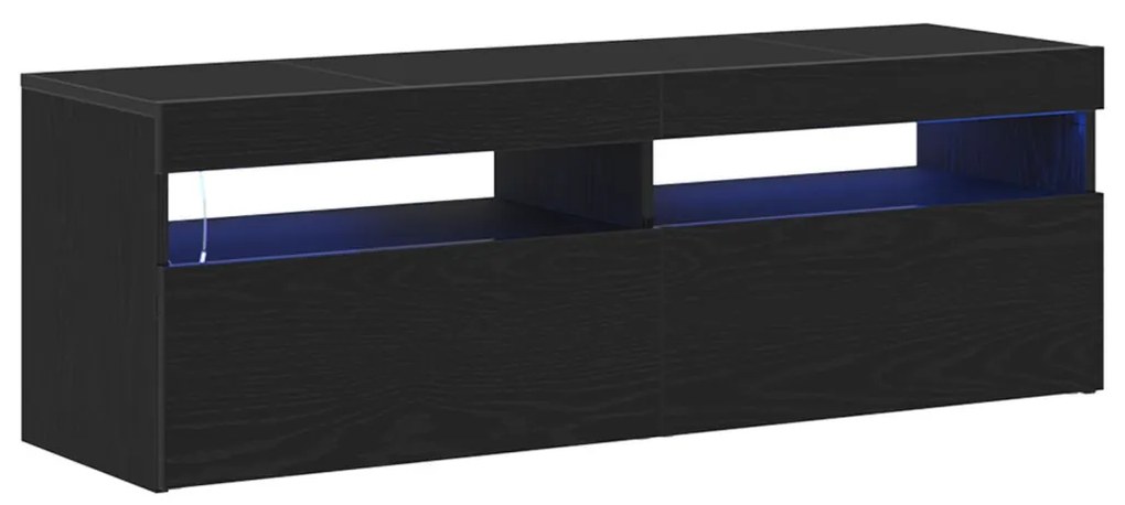 TV Szekrény LED Fekete Tölgy 120x35x40 cm Mérnöki Fa