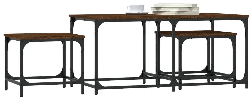 vidaXL 3 db barna tölgyszínű szerelt fa rakásolható dohányzóasztal