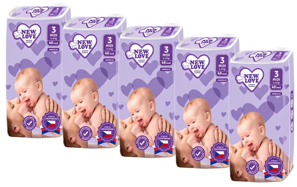 MEGAPACK Gyermek eldobható pelenka New Love Premium comfort 3 MIDI 4-9 kg 5x48 db