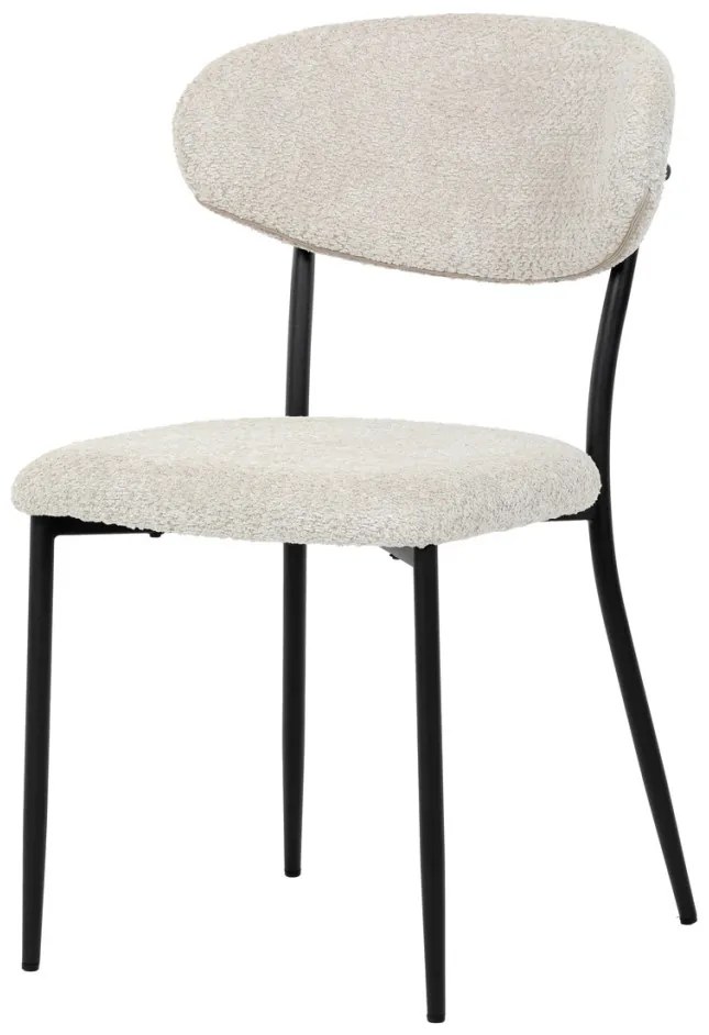Scaun de sufragerie, material crem, picioare metalice negre