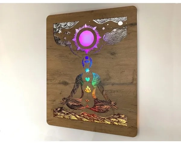 Li-Go 4421/A/4 - LED fali dekoráció LED/10W/5V 30000 mAh 70x90 cm tölgy/csakrák