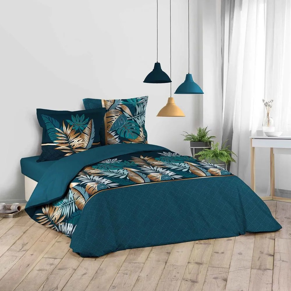 Kék kétszemélyes hosszabbított pamut ágyneműhuzat 240x220 cm Alianor – douceur d'intérieur
