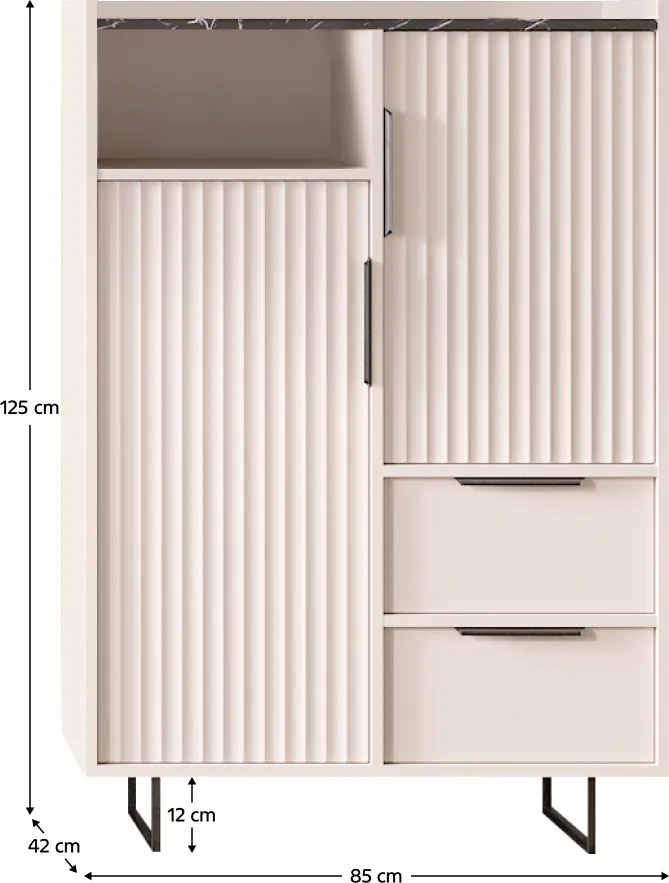 Komód, kasmír/sötét márvány, FRESIO KOM2D2S