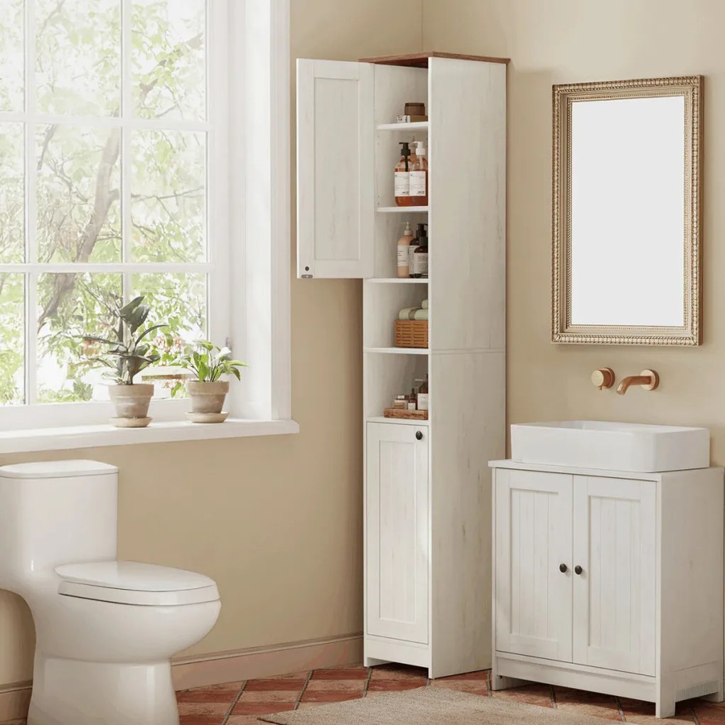 Fehér fürdőszobai szekrény AUK-E1166 WT, 30×30×170 cm