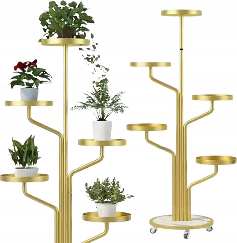 Virágágyás Növénytartó Állvány Fém Álló Gurulós Könyvespolc Arany 135 CM
