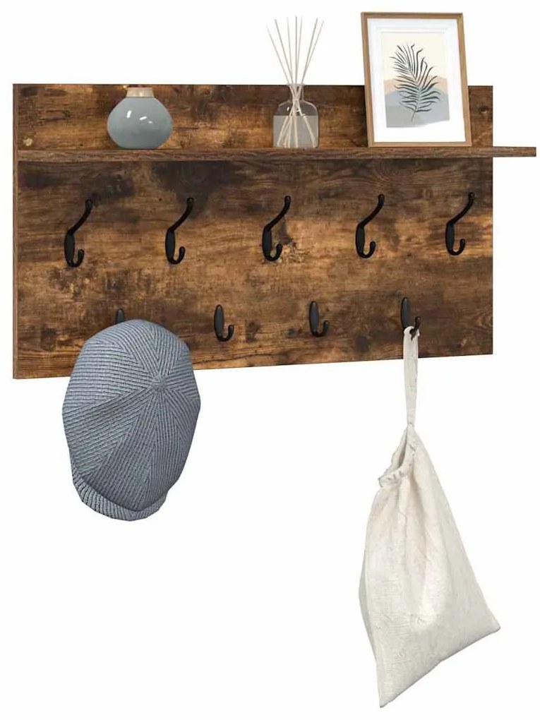 Fali Kabáthorog polcokkal Füstölt tölgy 80 x 40 x 12 cm Faanyag