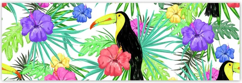 Poszterek 200x66 Monstera Tukan Hibiszkusz