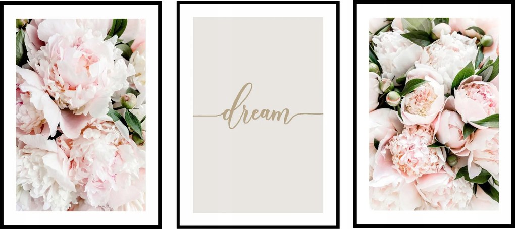 3 db-os poszter szett 50x70 peonie virágok rózsák tavaszi szett hálószoba nappali