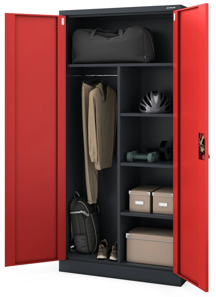Zárható takarítószekrény DAWID 900 x 1850 x 450 mm, antracit-piros