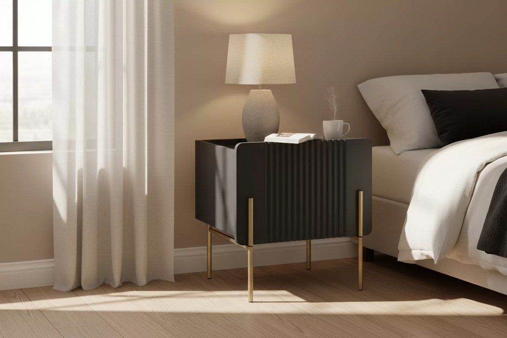 Malmi éjjeliszekrény fiókkal 45 cm - fekete matt / arany lábak