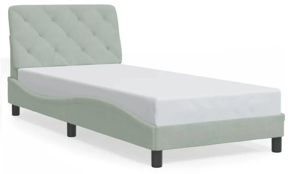 világosszürke bársony ágykeret LED-ekkel matrac nélkül 80 x 200 cm