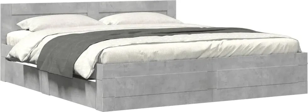 vidaXL betonszürke szerelt fa ágykeret fejtámlával 200 x 200 cm