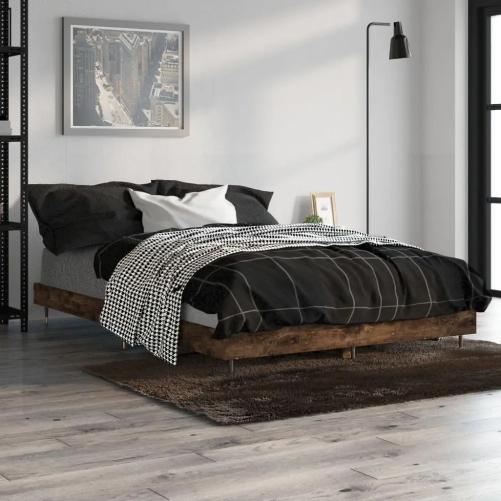 füstös tölgy színű szerelt fa ágykeret matrac nélkül 120x190 cm