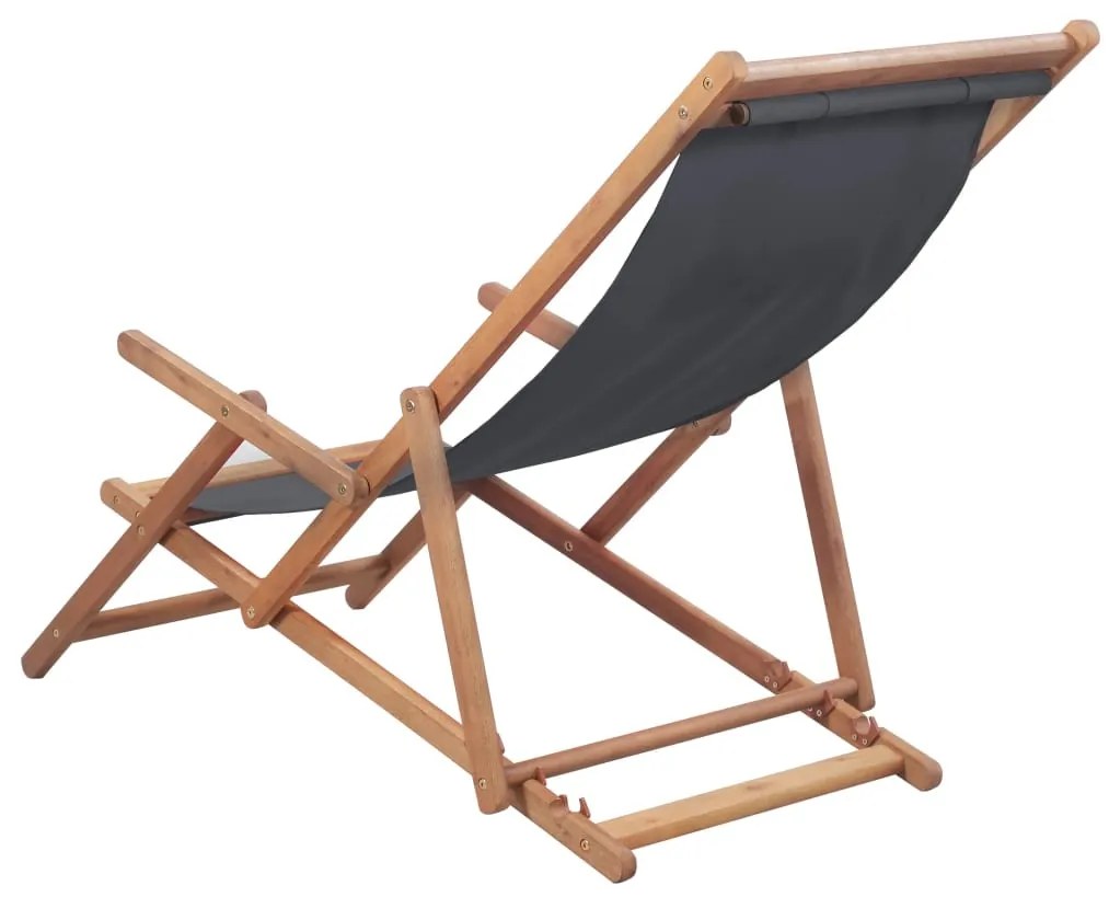 Szürke összecsukható szövetkárpitos, favázas strandszék