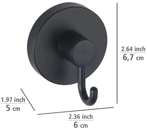 WENKO 24730100 - VACUUM-LOC kerek kampó, fekete, 6 x 6,7 cm