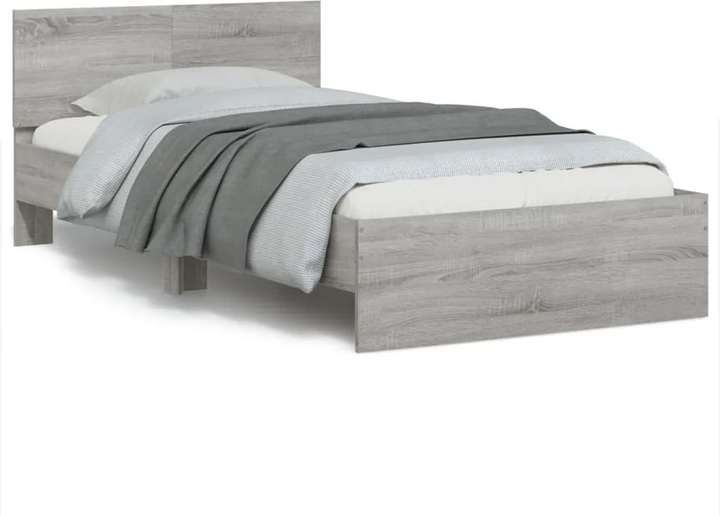 vidaXL szürke sonoma színű szerelt fa ágykeret fejtámlával 100x200 cm