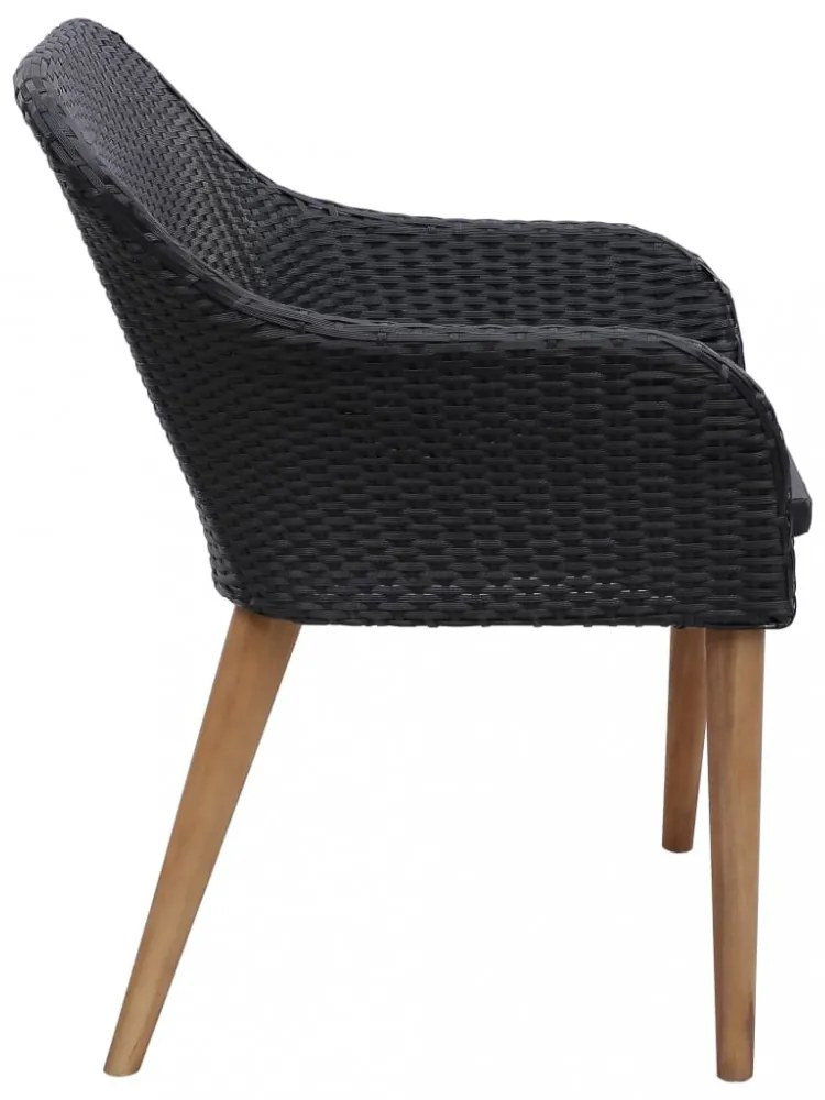 2 db fekete polyrattan kültéri szék párnával