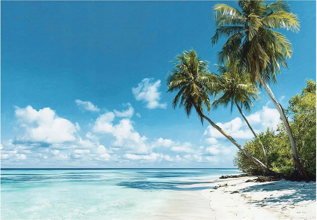 Fotótapéta tenger kék zöld trópusi tengerpart pálmafákkal 208 x 146