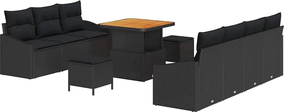 vidaXL Kerti Kanapé Szett párnával tárolóval párnával 10 pcs Fekete