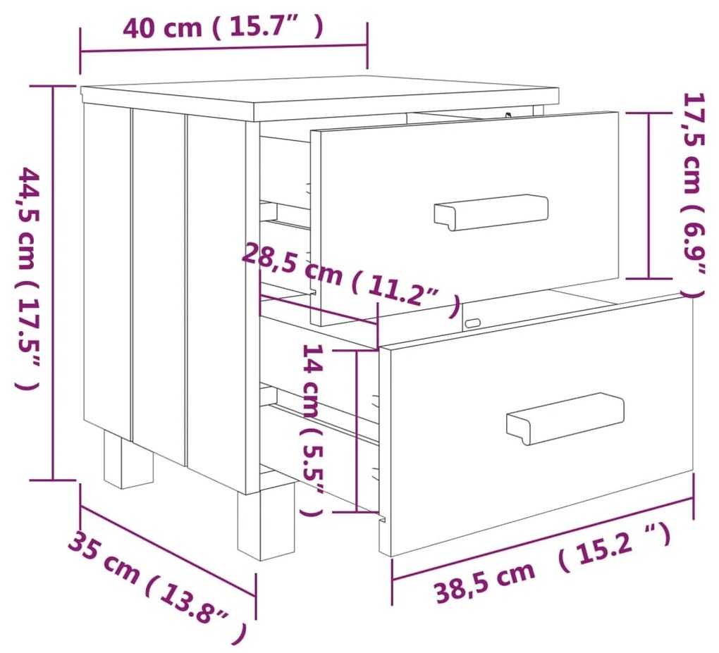 HAMAR 2 db sötétszürke tömör fa éjjeliszekrény 40x35x44,5 cm
