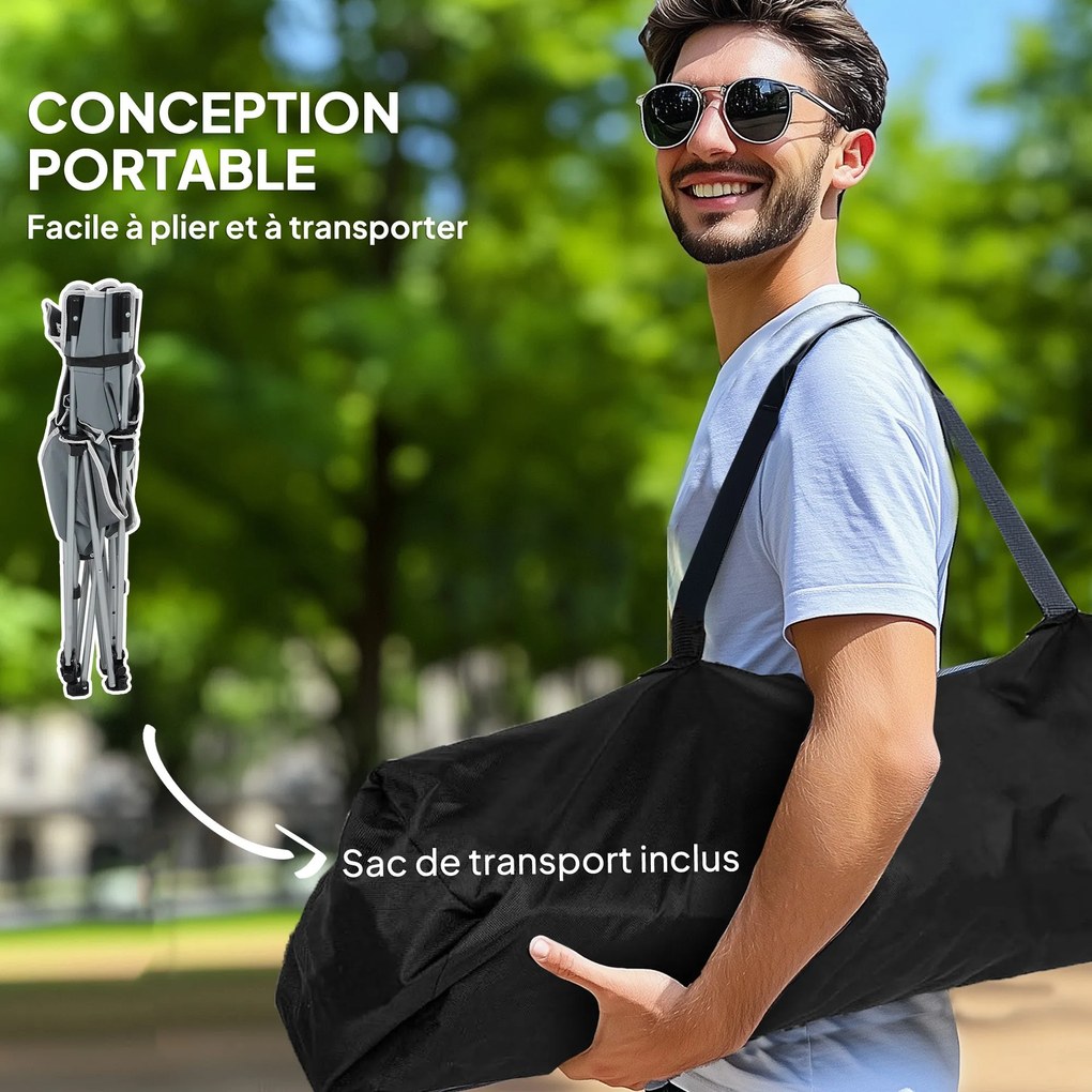 Outsunny Összecsukható Kemping Szék Levehető Lábpihentetővel, Fejtámlával, Bögretartóval és Hordtáskával, Pihenőszék Kültéri Strandhoz, Piknikhez, Szü