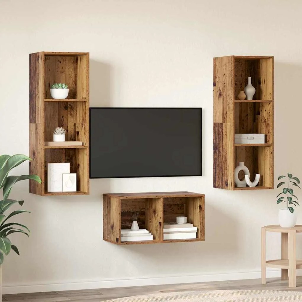 TV szekrény garnitúra Régi fa 37 x 37 x 107 cm Faanyag
