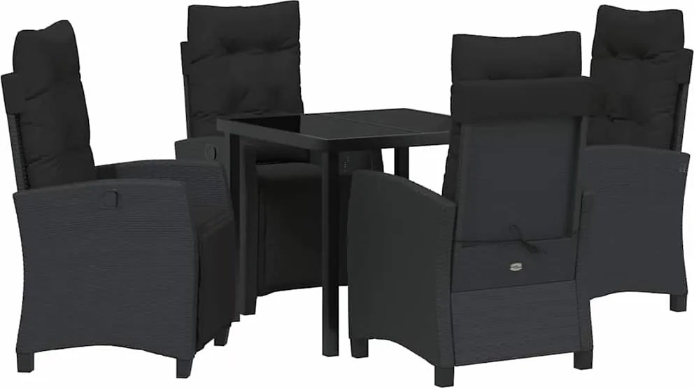 vidaXL Kert étkező szett párnával 5 pcs Fekete polirattan