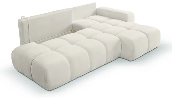 ALMADA kinyitható, jobb oldali L alakú kárpitozott sarokülőgarnitúra tárolóval, bézs