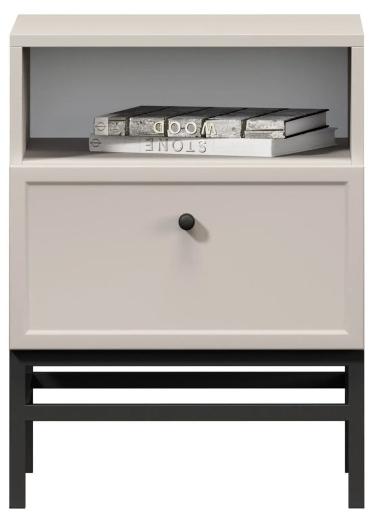 Lorini éjjeliszekrény 45 cm - kasmír / fekete fogantyú / fém lábak