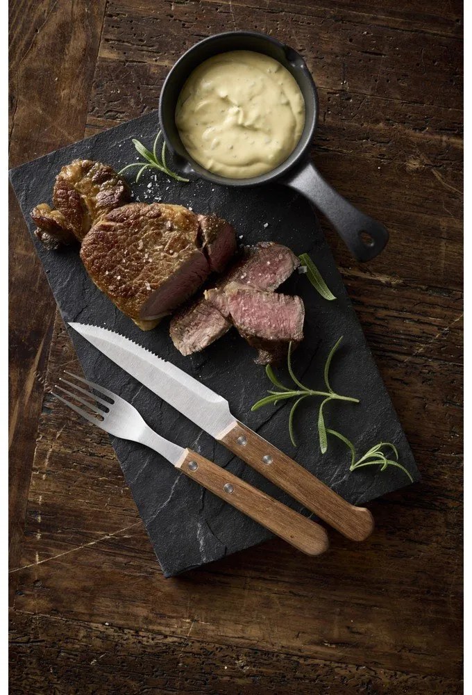 Ezüstszínű-natúr színű rozsdamentes acél steak evőeszköz készlet 8 db-os – Holm