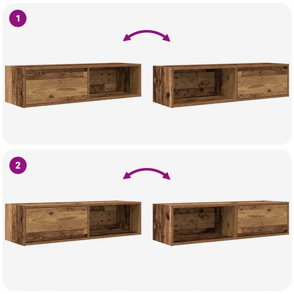 2 db antik fa szerelt fa fali TV-szekrény 100x31x25,5 cm