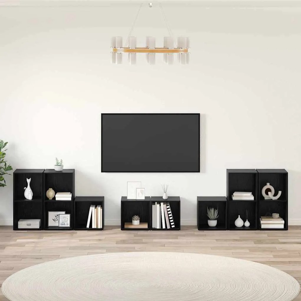 TV Szekrény Szett 8 pcs Fekete tölgy 37 x 35 x 72 cm Faanyag
