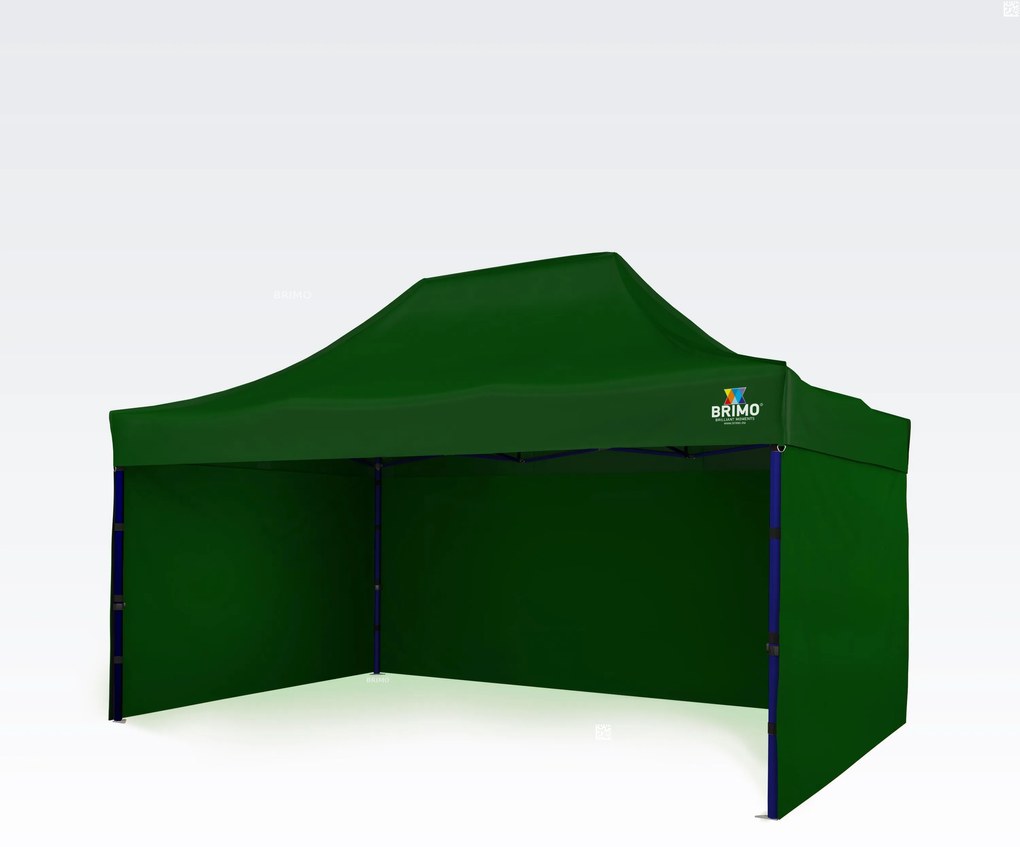 Piaci pavilon 3x4,5 m, 3 fallal | Gyors felállítás, 12,5 m² - plusz 3 oldalfal - Zöld