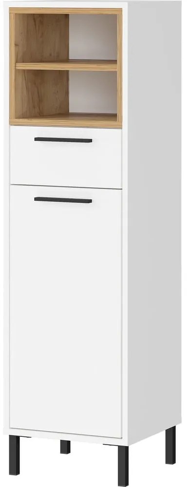 Fehér magas fürdőszoba szekrény tölgyfa dekorral 34x118 cm Loria - Germania